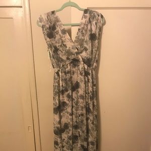 Alythea Blue Grey Floral Maxi Dress Sz L